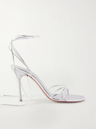 Amina Muaddi Sandali In Pelle Metallizzata Lori - Argento