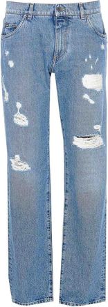 Dolce & Gabbana Distressed Jeans With Dg Embroidery