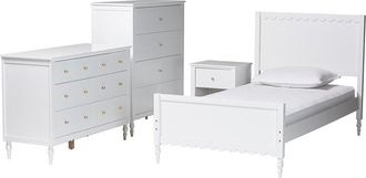 Baxton Studio Roni Modern 4Pc Twin Bedroom Set With Scalloped Edges