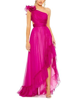 Mac Duggal Ruffled One Shoulder Asymmetrical Gown