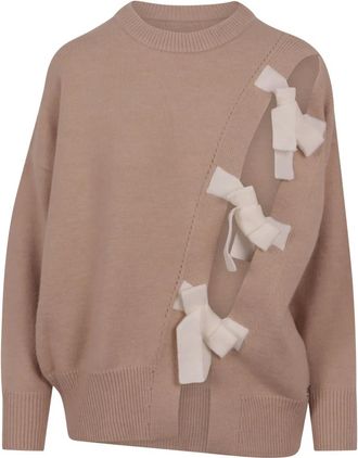 Jovonna London Brighton Trui met Strikdetail en Uitsnijdingen - Dames - Truien - Beige - Maat: M/L Acryl