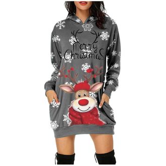 Generic Christmas Sweatshirt Dress for Women Long Oversized Crew Neck Sweatshirts Long Sleeves Merry Christmas Print Wine Glass Graphic Jumpers Funny Cute Xma