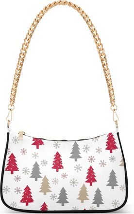 Generic Christmas Trees Red Xmas Designer Handbag Womens Ladies Shoulder Bag Prints Evening Bags Purse Zipper Closure Chain Strap