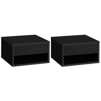 HOMCOM Floating Bedside Table Set of 2 Wall Mounted Nightstand W/ Drawer Black | TJ Hughes