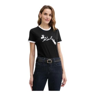 Karl Lagerfeld Tops, Dames, Zwart, S, Katoen, Ikon T-shirt