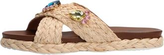 Bibi Lou Schoenen, Dames, Beige, 37 EU, Leer, Beige Platformslipper met Strass Stenen