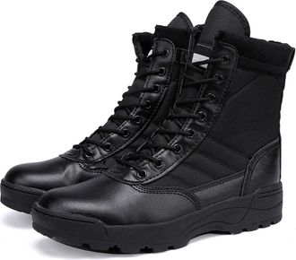 Pangolin Mens Tactical Combat Boots with Side Zip - Breathable Anti-Slip Military Army Boots with Durable Sole for Outdoor Hiking, Work & Security Black 10.5UK