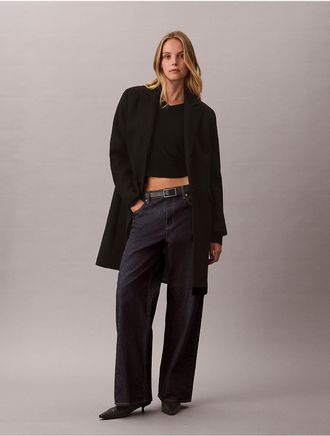 Calvin Klein Womens Tailored Wool Blend Single Breasted Coat - Black - XL