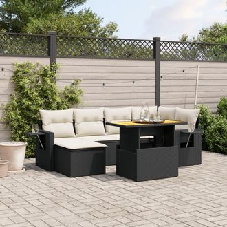 vidaXL Vidaxl - Set De Comedor De Jard&iacute;n 7 Pzas Y Cojines Rat&aacute;n Sint&eacute;tico Negro