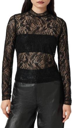 AllSaints Aria Embroidered Lace Long Sleeve Shirt in Black at Nordstrom Rack, Size 6 Us / 10 Uk