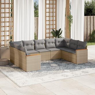 vidaXL Set De Sof&aacute;s De Jard&iacute;n 9 Pzas Con Cojines Rat&aacute;n Sint&eacute;tico Beige Vidaxl