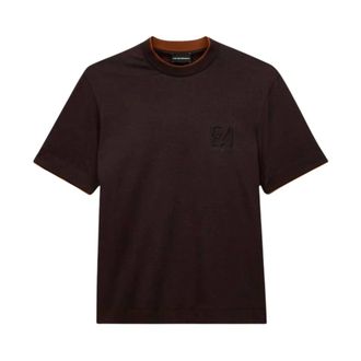 Emporio Armani Camiseta con logo de &aacute;guila en relieve - Tops - Hombre - Marr&oacute;n - S