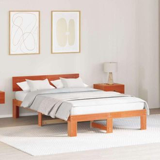 vidaXL Estructura De Cama Con Cabecera Marr&oacute;n Cera 135 X 190 Cm Vidaxl