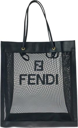 Fendi Black Leather Mesh Shoulder Bag Tote Bag (Pre-Owned)