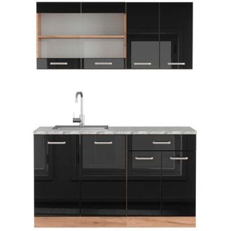 Vicco Cocina Vers&aacute;til R-line, Roble Negro/dorado De Alto Brillo, 140 Cm, Et M&aacute;rmol