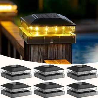 OEM Juego De 6 Luces Solares Led Impermeables Para Jard&iacute;n, Terraza Y Valla, Aptas Para Postes De Madera De 3,5 X 3,5 Cm, 4 X 4 Cm Y 5 X 5 Cm De Di&aacute;metro