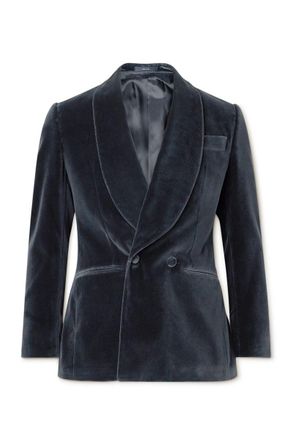 Thom Sweeney Shawl-Lapel Double-Breasted Cotton-Velvet Tuxedo Jacket