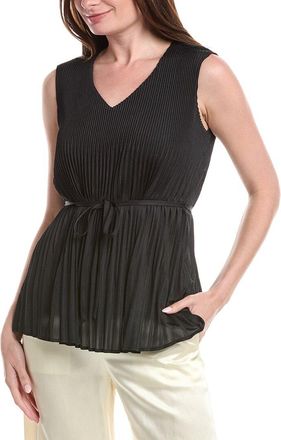 Misook Misook V-Neck Tie-Waist Pleated Crepe De Chine Tank Top
