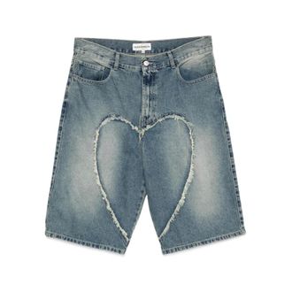 Carne Bollente Denim Shorts, male, Blue, Size: W32 Heart Denim Shorts