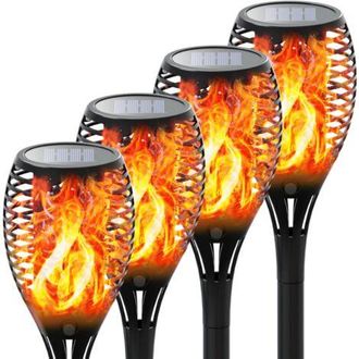 OEM Juego De 4 Antorchas De Jard&iacute;n, Antorchas Solares, Luces De Seguridad Led Impermeables, Decoraci&oacute;n Exterior Para Jard&iacute;n/calle/navidad/boda/festival - 