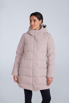 Mountain Warehouse Ivy Womens Down Coat Water Resistant Zip Up Long Hooded Puffer Winter Jacket Ecru - Size 14 UK