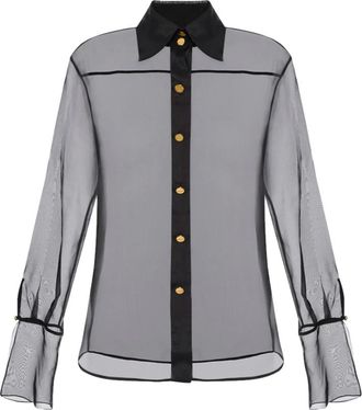 Elisabetta Franchi Overhemden, Dames, Zwart, XL, Organza, Zwarte Organza Blouse met Wijde Mouwen