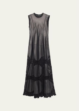 Ulla Johnson Ilana Sleeveless Crochet Knit & Leather Midi Dress