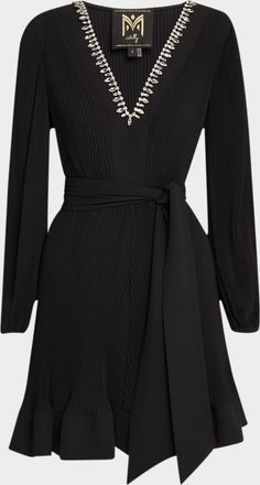Milly Pleated Crystal-Embellished Chiffon Mini Dress