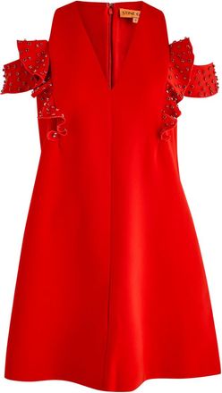 Stine Goya Ruffled Crystal-embellished Crepe Mini Dress - Red - S (UK8-10 / S)