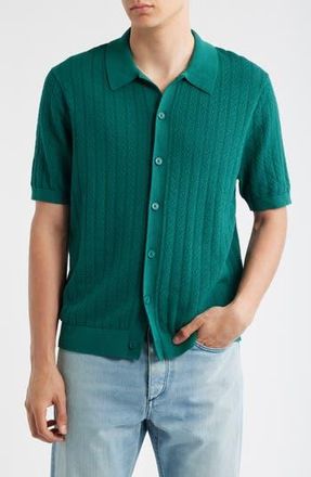 Wax London Tellaro Textured Wide Stripe Short Sleeve Cardigan in Green at Nordstrom Rack, Size Xx-Large