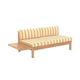 Rendez-Vous D&eacute;co Sof&aacute; de jard&iacute;n de teca maciza y cojines a rayas amarillas 2 plazas