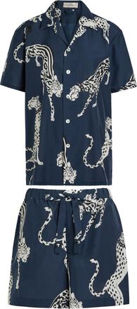 Olivia Von Halle Emeli Printed Cotton-blend Pyjama set - Blue - XL (UK16 / XL)