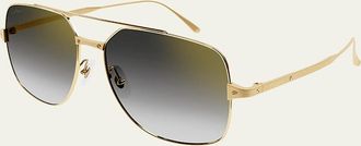 Cartier Rectangle Metal Aviator Sunglasses