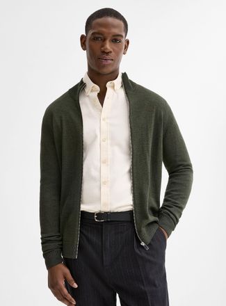 Lindbergh Mens Merino knit zip-up Cardigan Sweater