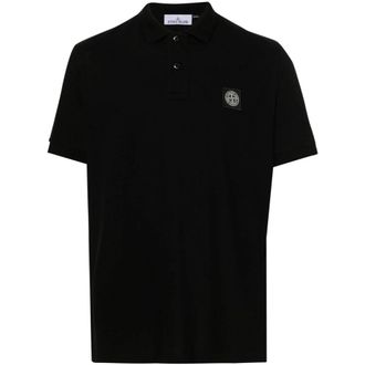 Stone Island Zwarte Slim-Fit Polo Shirt Ss 25 - Heren - Polos - Zwart - 3XL - Katoen - Tops