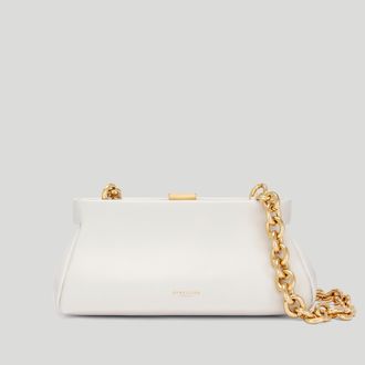DeMellier The Mini Cannes in Pearl White Smooth With Chunky Chain Leather Clutch