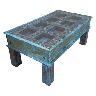 Wanderlust Deco Mesa de centro de madera artesanal 107x57x45h cm