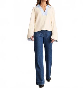 Tanya Taylor Whitney Contrast-Trimmed Cotton Top In Cream/oxford