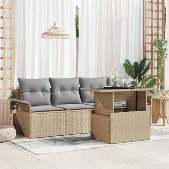 vidaXL Vidaxl - Conjunto De Sof&aacute; De Jard&iacute;n Con Coj&iacute;n 5 Pcs Beige Polirat&aacute;n