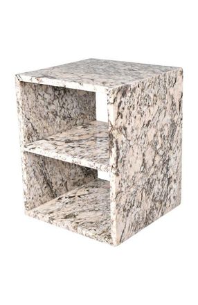 Jonathan Y Designs Sloane Modern Genuine Marble Square End Table with Open Shelf, Solid Stone Storage Side Accent Table for Living Room in Beige/dark Taupe