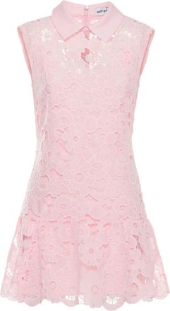 Self Portrait Lace Mini Dress With Classic Collar And Fitted Bodice
