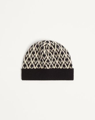 Valentino Garavani Beanie Knitted Toute La V Signature In Lana Uomo NERO/CREMA UNI