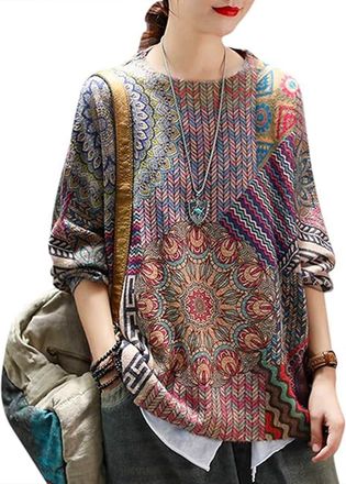 Generic Oversized Jumpers for Women UK Christmas Halloween Winter Long Sleeve Tops Cat Graphic Knitted Long Sweaters Crew Neck Loose Hippy Clothes Boho Vintag