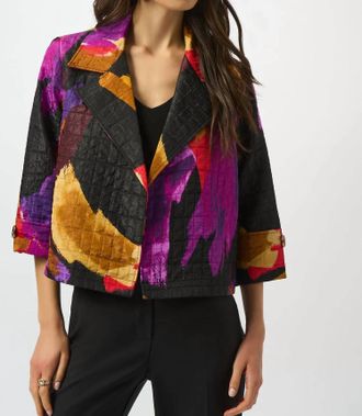 Joseph Ribkoff Textured Abstract Print Boxy Jacket In Black/multi