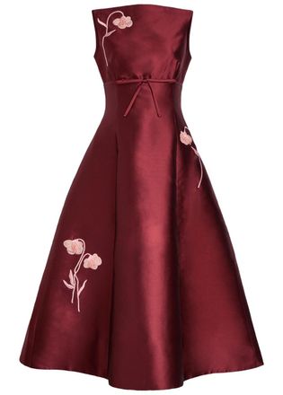 Erdem Floral-embroidered Mikado Satin Midi Dress - Bordeaux - 10 (UK10 / S)