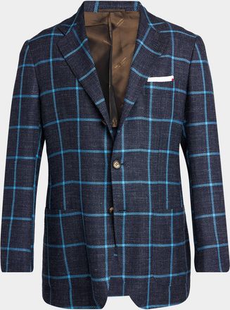 Kiton Men & apos;s Windowpane Check Cashmere-Blend Blazer