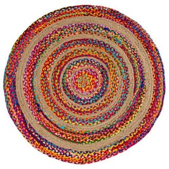 Jonathan Y Designs Isla Round Boho Braided Rag & Jute Round Area Rug in Multi/natural at Nordstrom, Size 3Ft 0In X 3Ft 0In