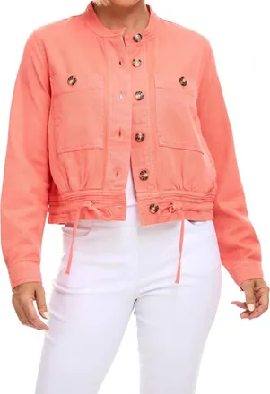 Tribal Drawcord Button Front Jacket In Coral Sky