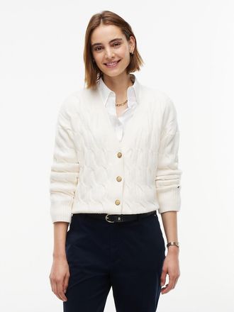 Tommy Hilfiger Womens TH Soft Touch Cable Knit Cardigan - Rich Cream - XXL
