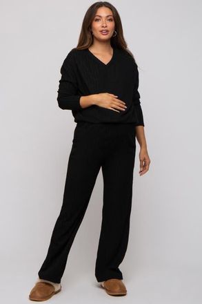 Pinkblush Ribbed Soft Knit Long Sleeve Pajama Set in Black at Nordstrom, Size X-Large